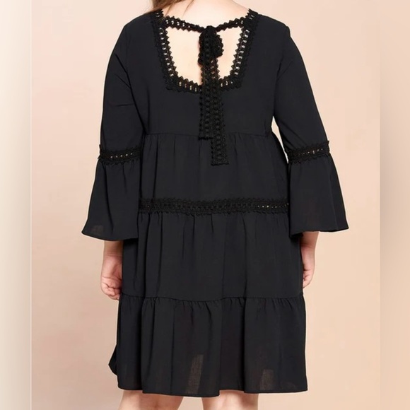 ODDY Black Shift Boho With Lace Trim Mini Dress Size Medium - Picture 8 of 8